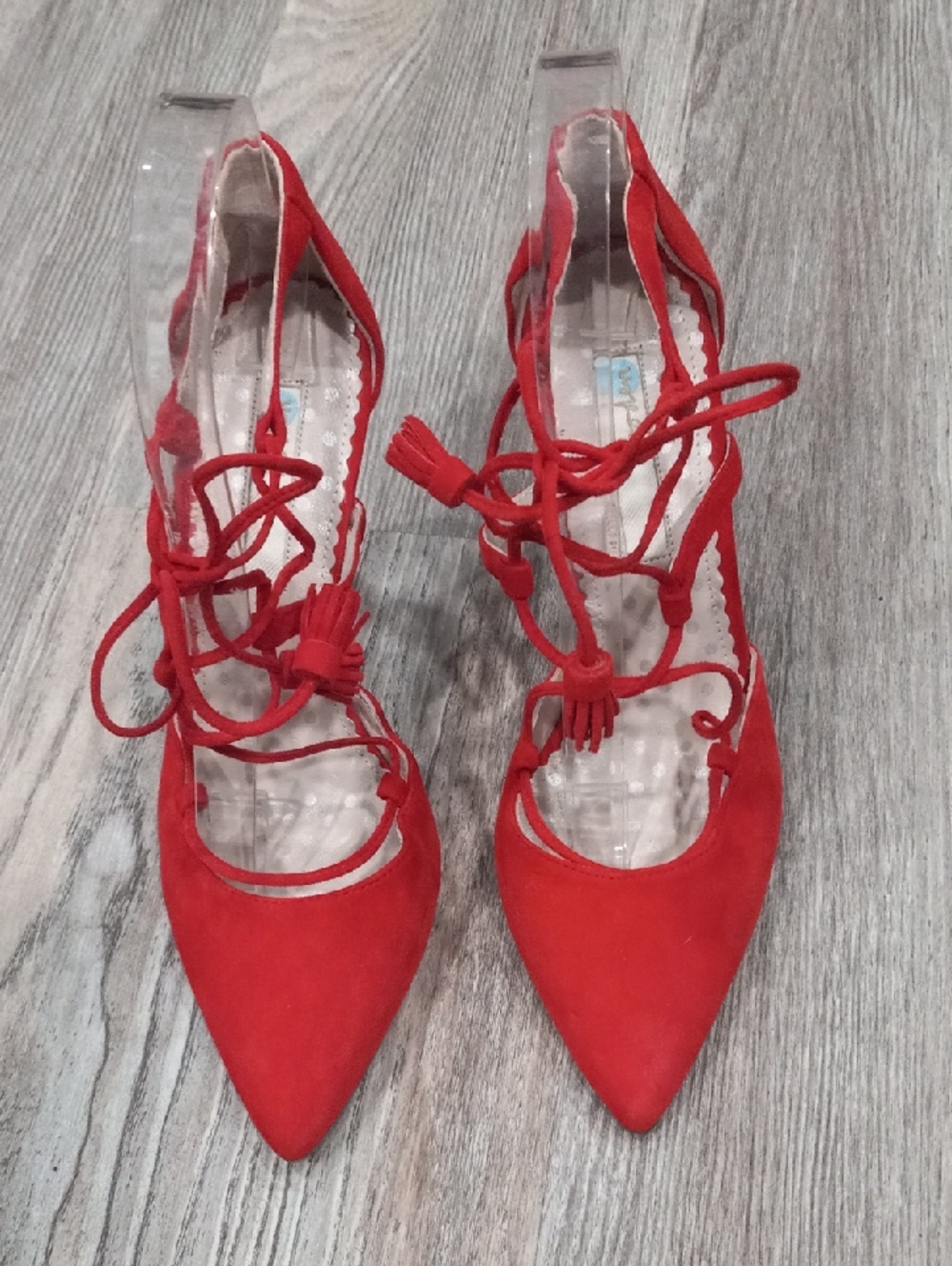 Boden Red Suede Lace-Up Pointed Heels with Tassel Ties
